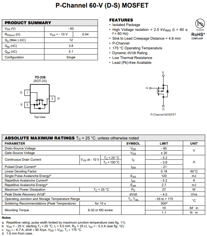 SQ2309ES-T1-GE3參數 SQ2309ES-T1-GE3參數