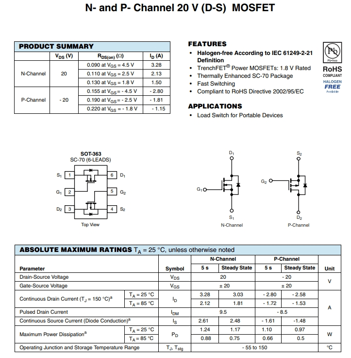 Si1553CDL-T1-GE3參數、