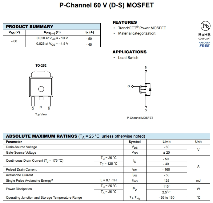 SUD50P06-15L-GE3參數