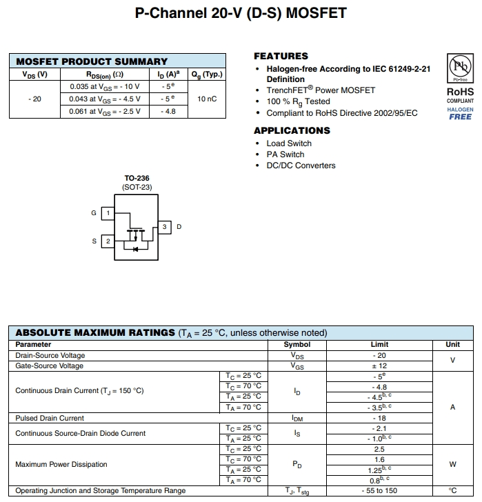 SI2305CDS-T1-GE3參數(shù)