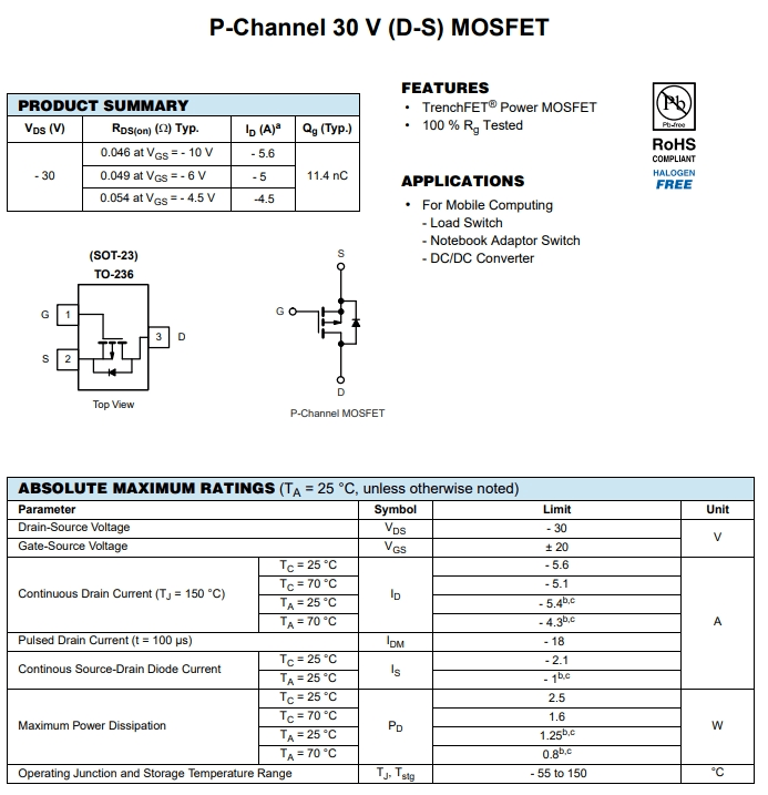 IRLML5203TRPBF參數