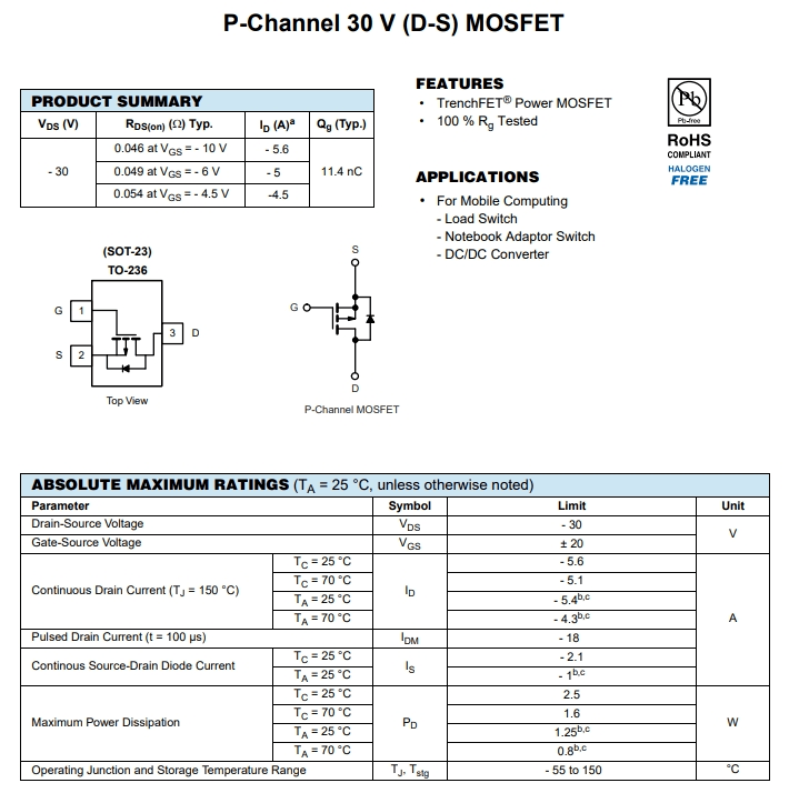 SI2307DS-T1-GE3參數(shù)