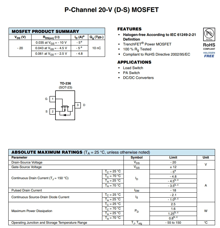 SI2301ADS-T1-GE3參數 SI2301ADS-T1-GE3參數