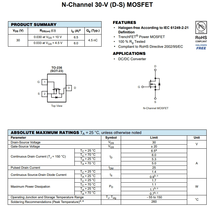 SI2318DS-T1-GE3參數(shù)
