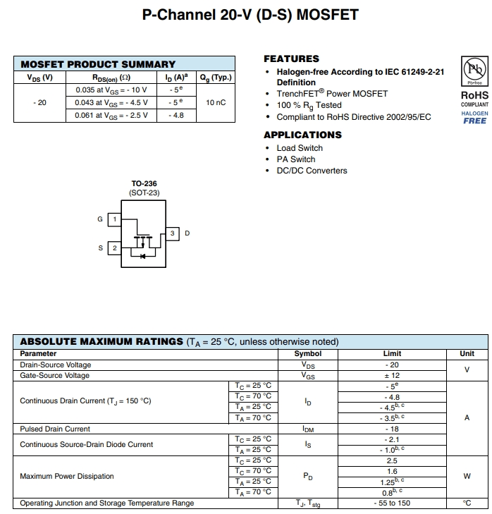 SI2333DS-T1-GE3參數